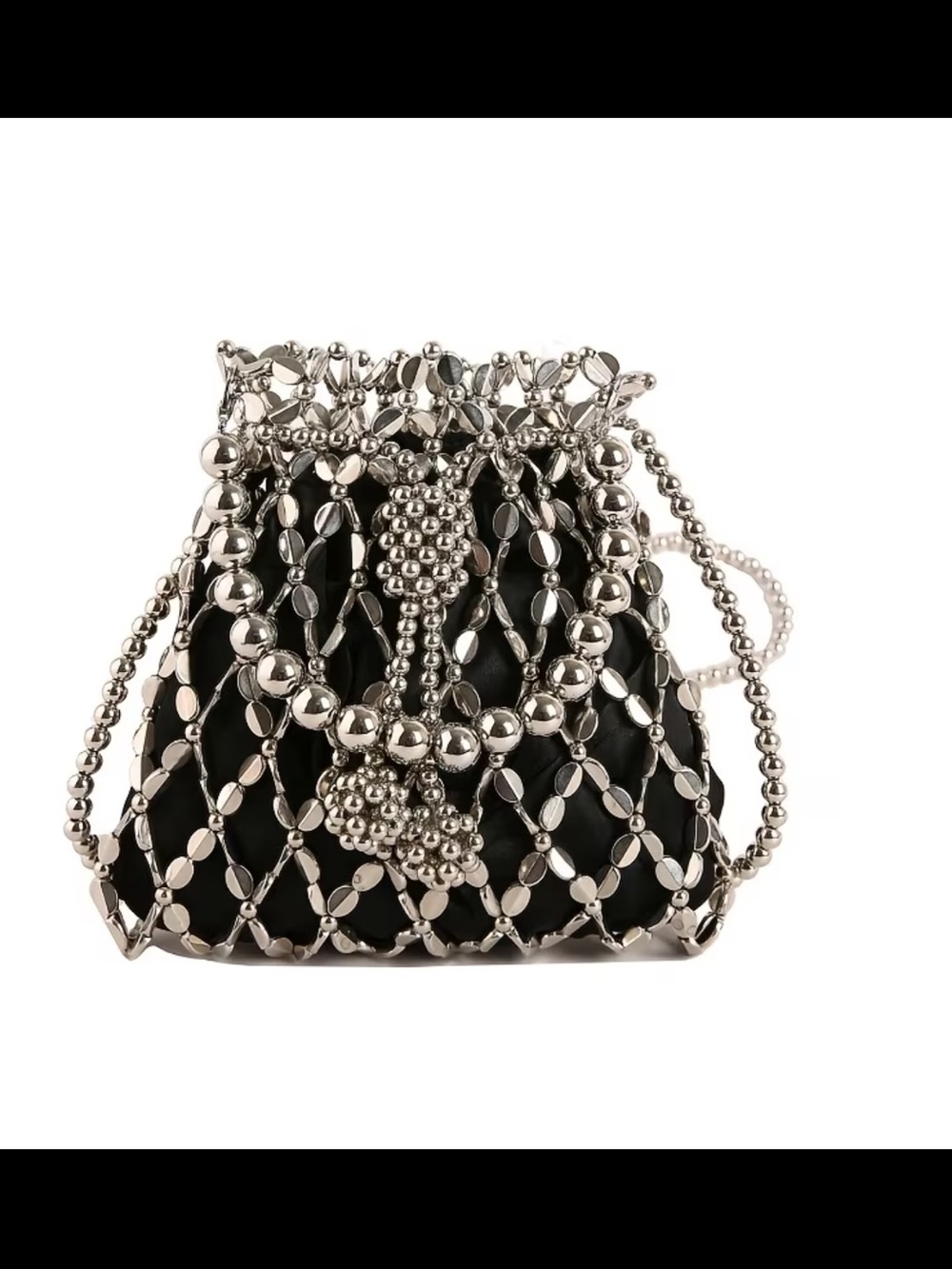 Affordable Fashion Finds Black Beaded Mesh Mini Drawstring Bag - Picture 3 of 4